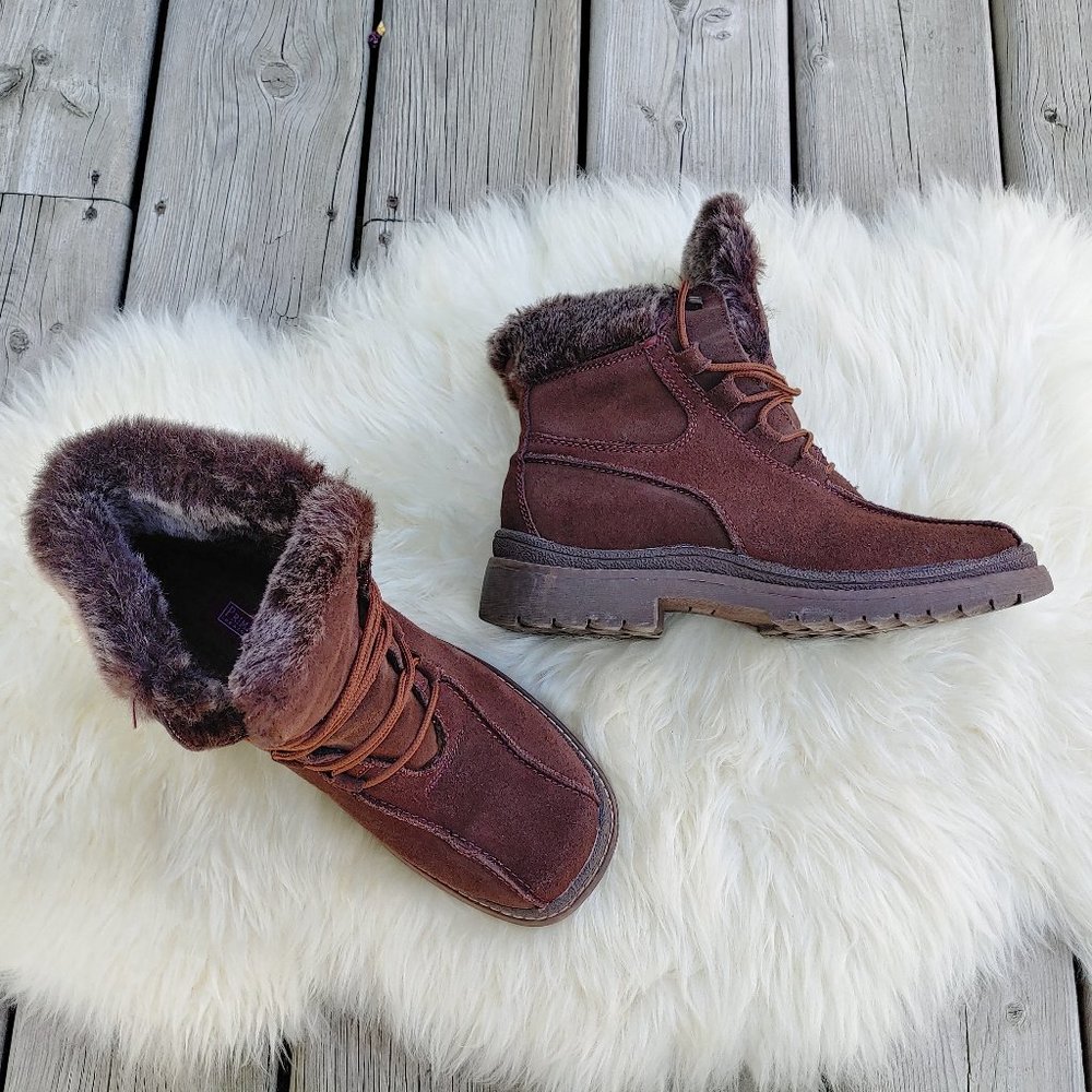 Chocolate Brown Suede Faux Fur Flat Ankle Boots (40 European)